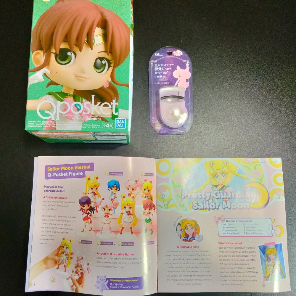 Lot- Qposket Sailor Moon Jupiter Figure & Eyelash Curler Yume Twins Booklet 2022